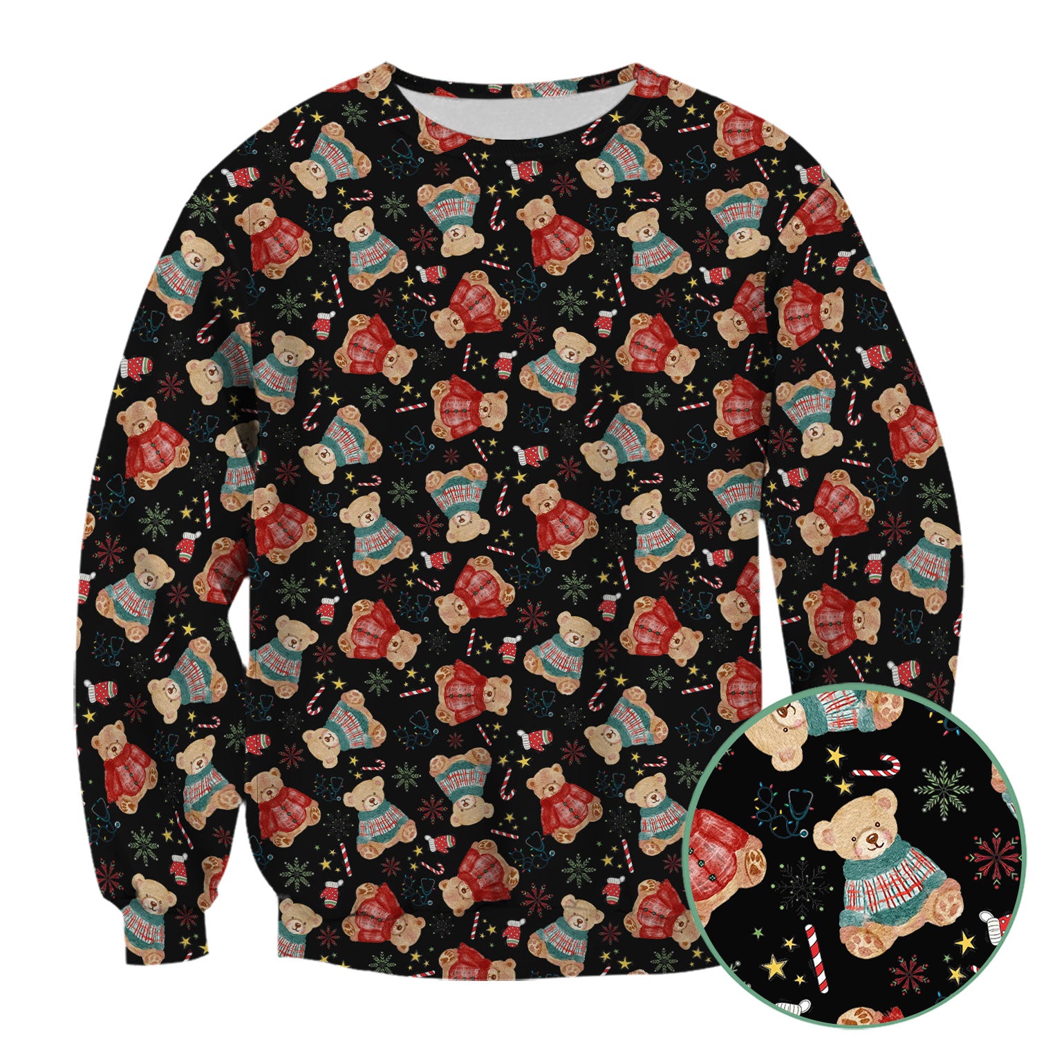 Funny Christmas Scrub Shirt - Cute Bear Winter Print Scrubs - Holiday Medical Scrub Top Gift for Women, Men, CNA RN, Doctor Nurse Christmas Outfit