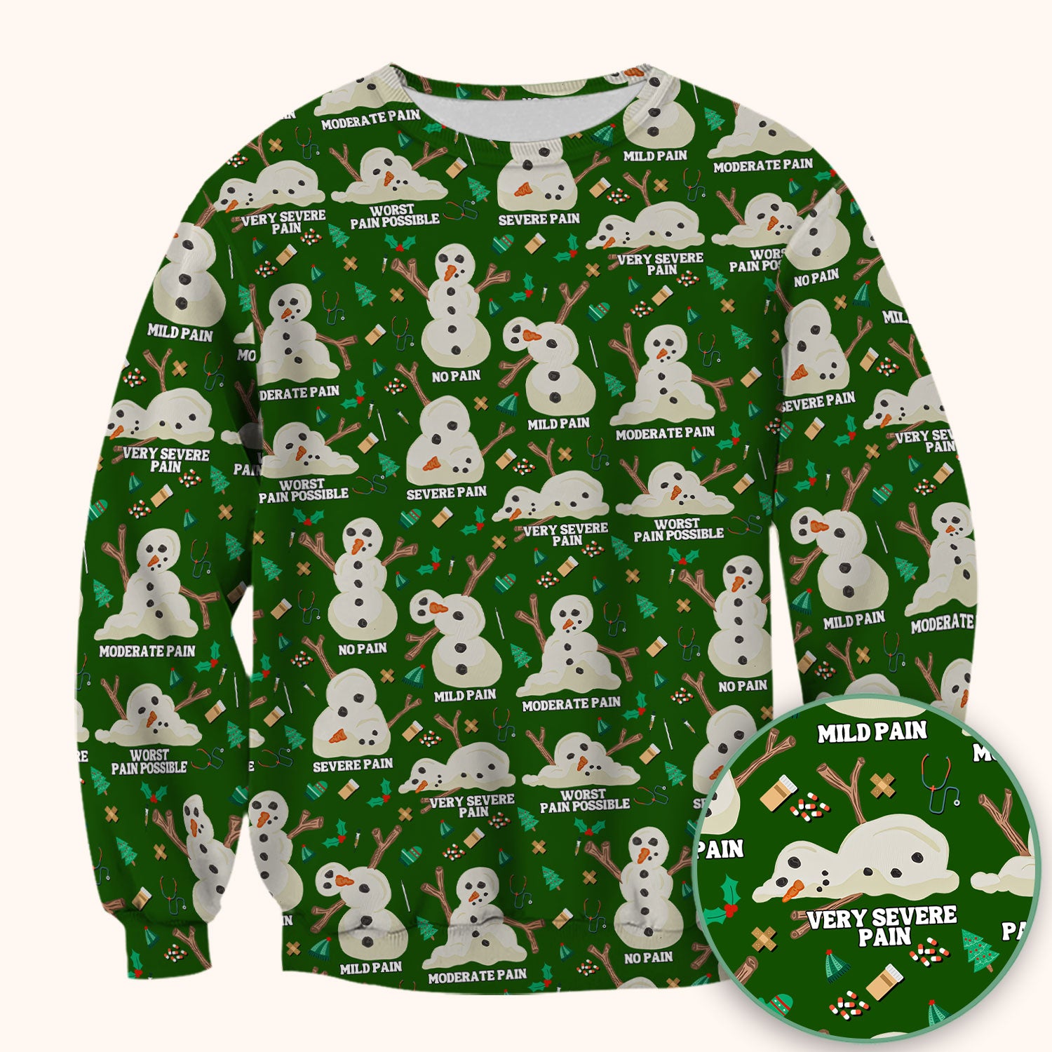Funny Snowman Pain Scale Scrub Top for Nurse - Christmas Medical Shirt for Women RN LPN CNA - Cute Winter Nursing Uniform