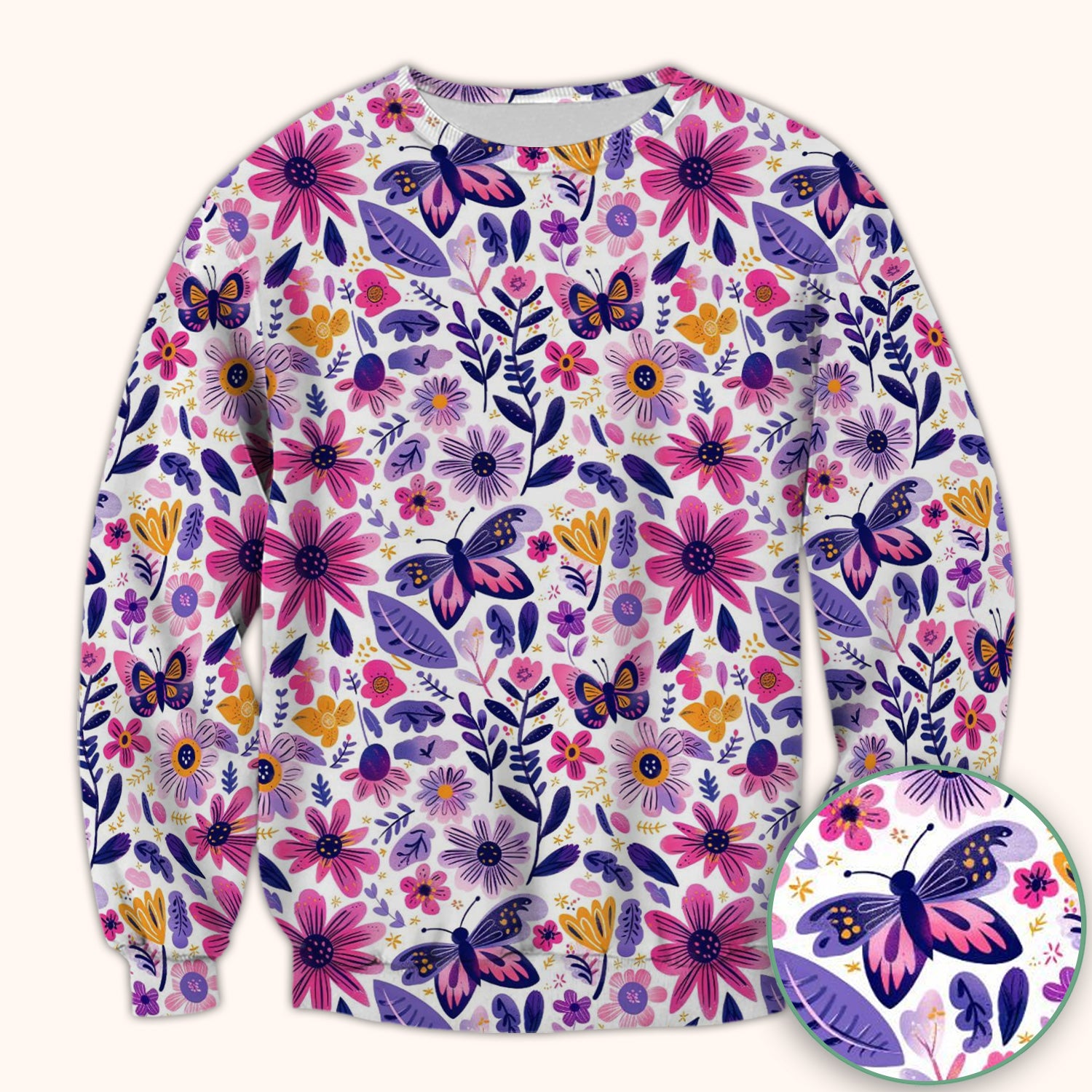 Cute Butterfly Wildflower Garden Pattern Scrub Top, Comfortable Scrubs for Nurses