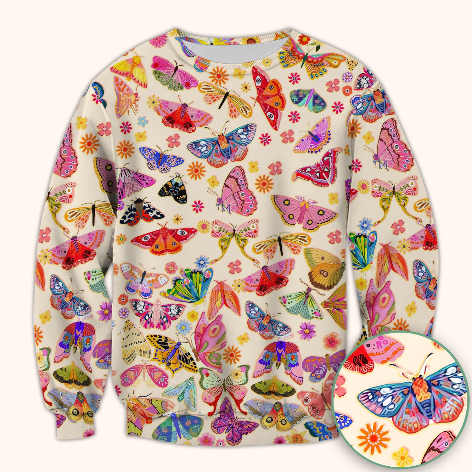 Colorful Butterfly Floral Pattern Scrub Top, Comfortable Scrubs for Nurses