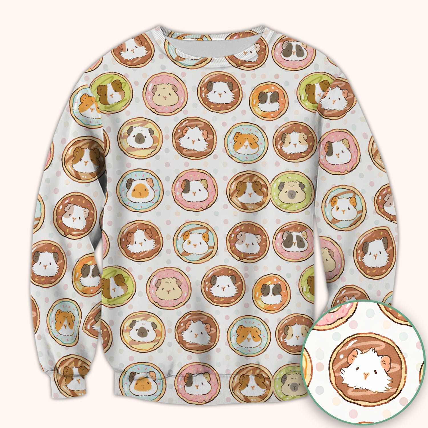 Cute Guinea Pig Donut Circle Pattern Scrub Top, Comfortable Scrubs for Nurses