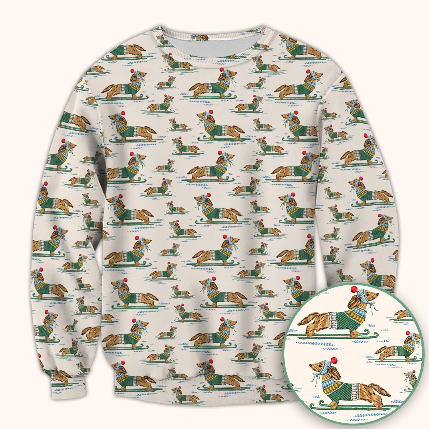 Dachshund Nurse Scrub Top, Wiener Dog Winter Pattern Shirt, Breathable Fabrics Nursing Uniform