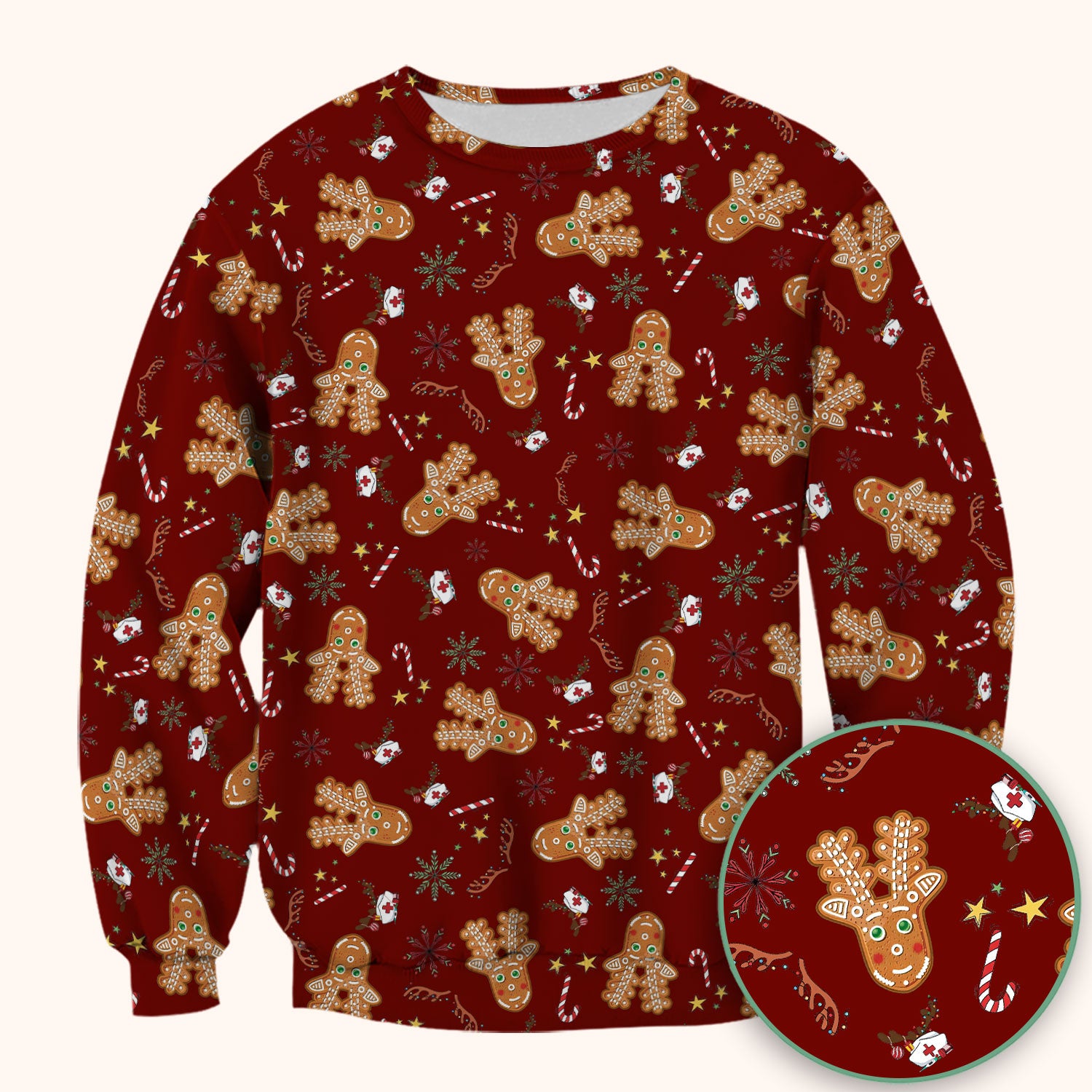 Gingerbread Cookies Reindeer Scrub Top - Funny Christmas Gingerbread Breathable Med Uniform - Comfortable Scrubs for RN CNA LPN