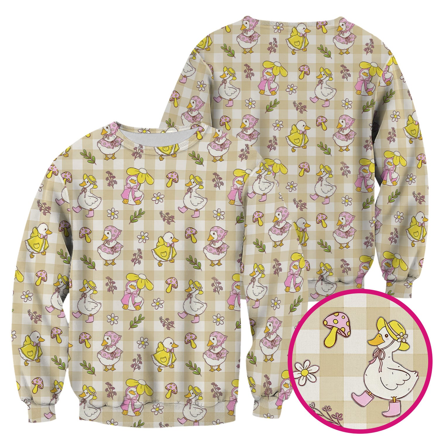 Cute Duck Outfit Gingham Pattern Scrub Top, Comfortable Scrubs for Nurses