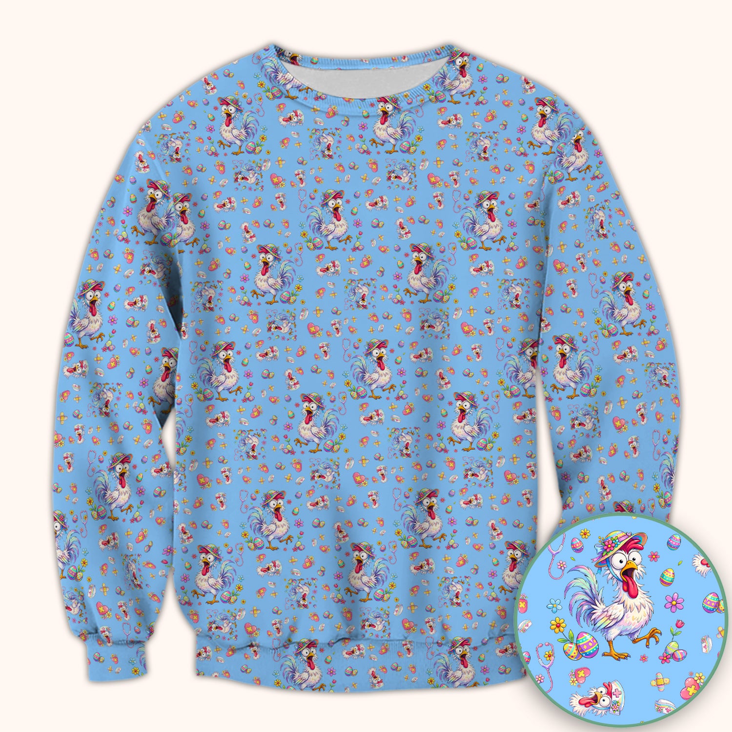 Funny Easter Nurse Chicken Pattern Scrub Top, Comfortable Scrubs for Nurses