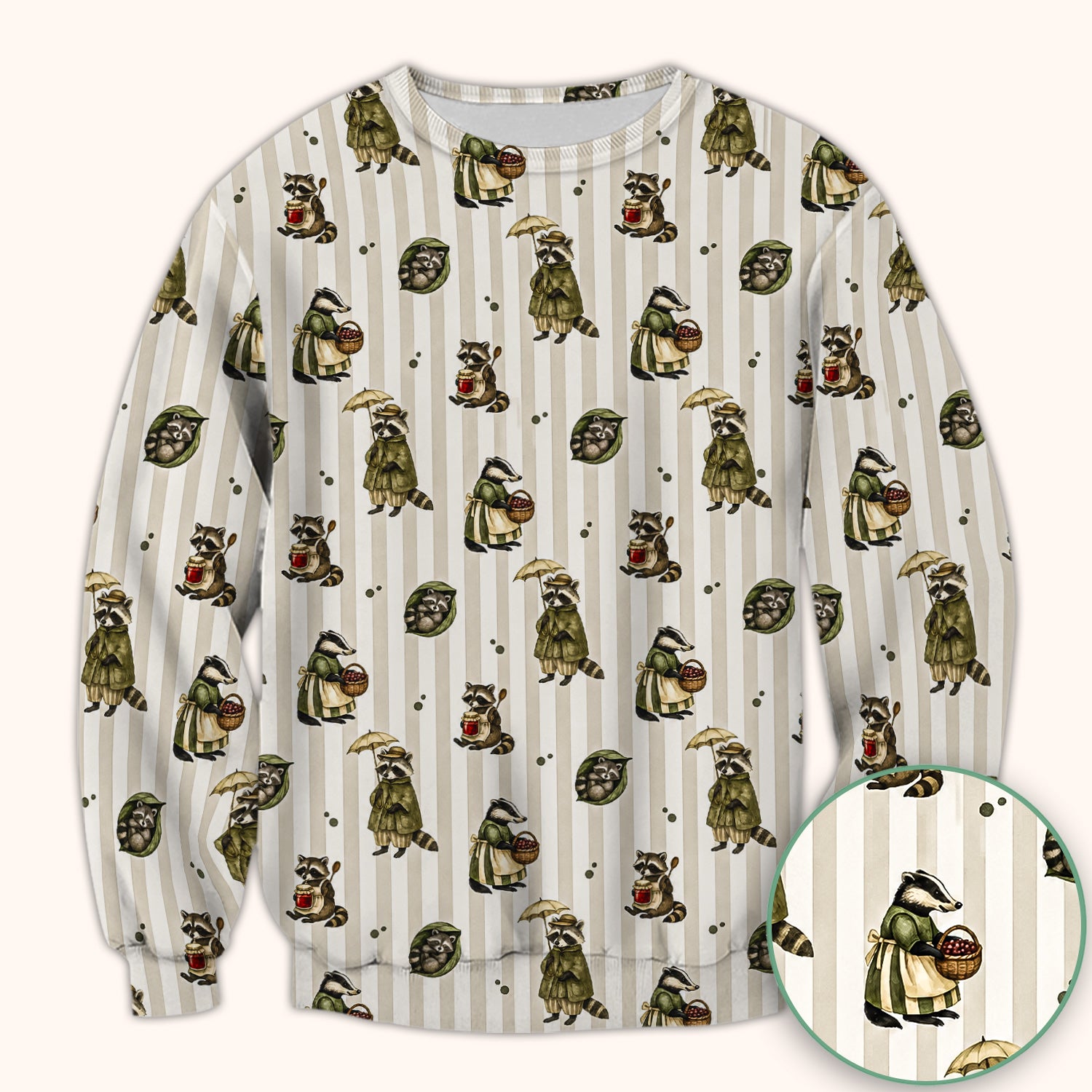 Cute Woodland Raccoon Print Scrub Top, Comfortable Scrubs for Nurses