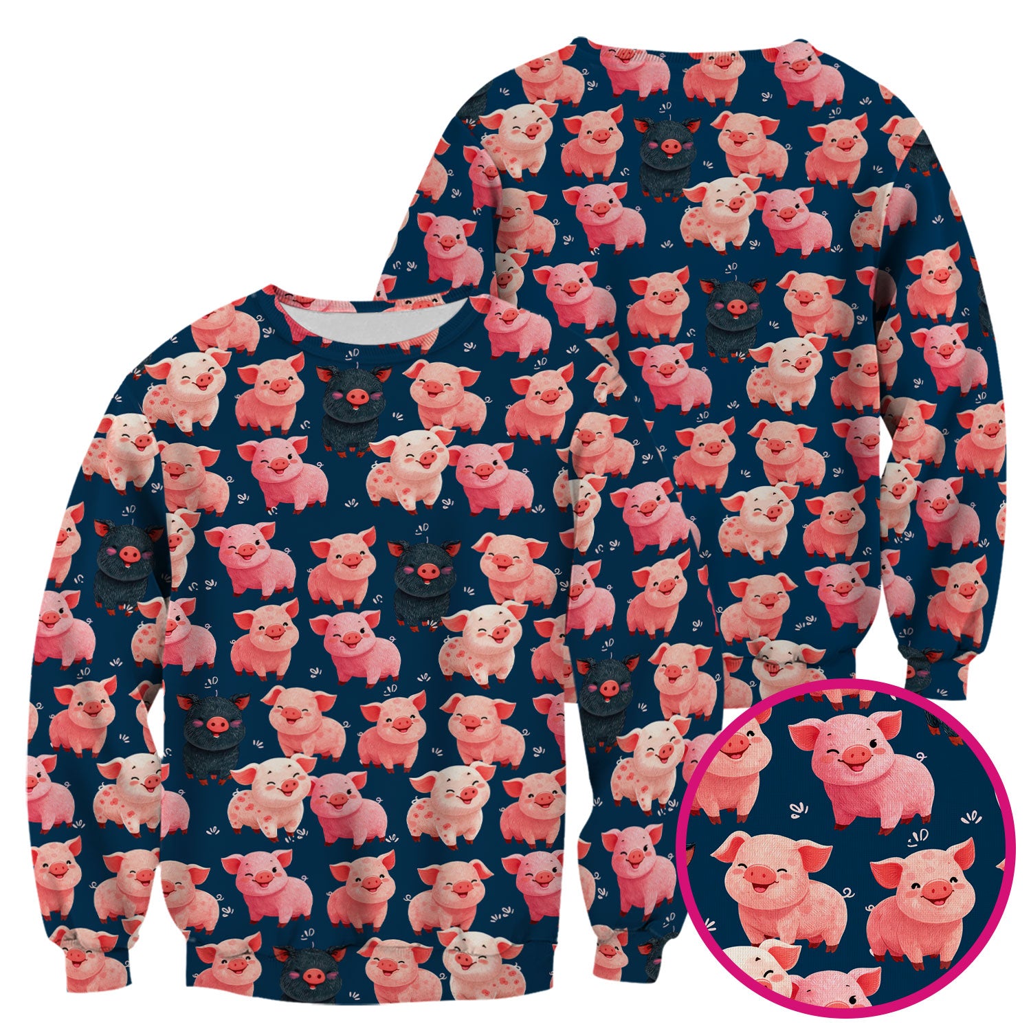Funny Farm Pig Cartoon Pattern Scrub Top, Comfortable Scrubs for Nurses