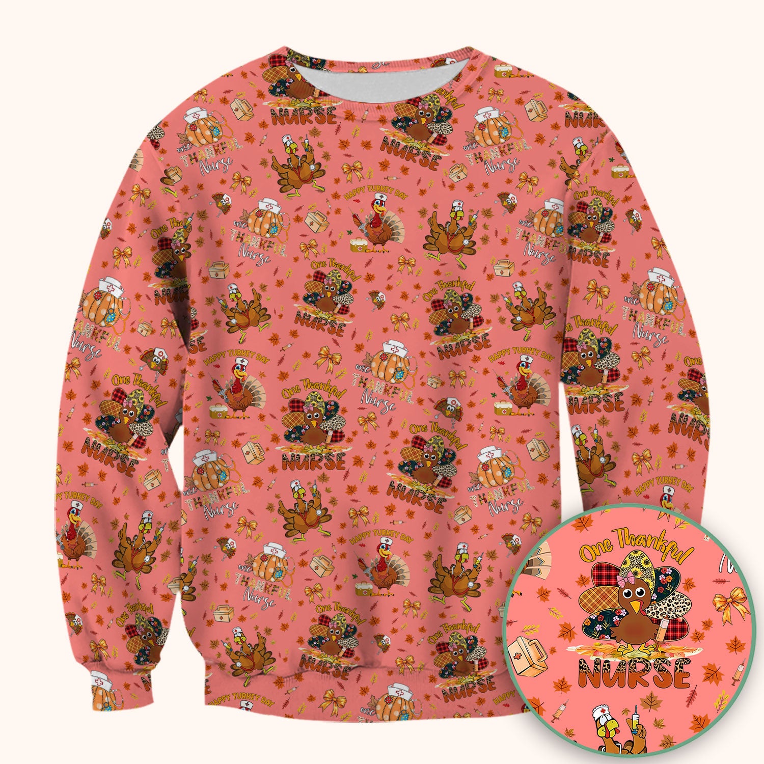 Thanksgiving Nurse Shirt for Women - Turkey Pumpkin Scrub Top for Nurses - Fall Med Uniform for RN CNA LPN