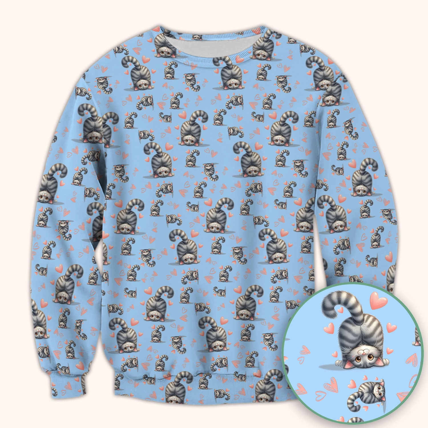 Valentine Cute Cat Scrub Top, Cat Heart Pattern Nurse Uniform, Comfortable Scrubs For Nurses