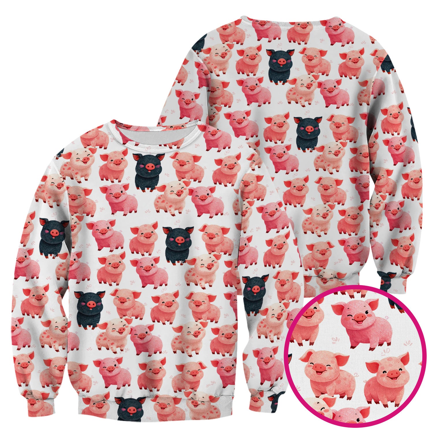 Funny Farm Pig Cartoon Pattern Scrub Top, Comfortable Scrubs for Nurses