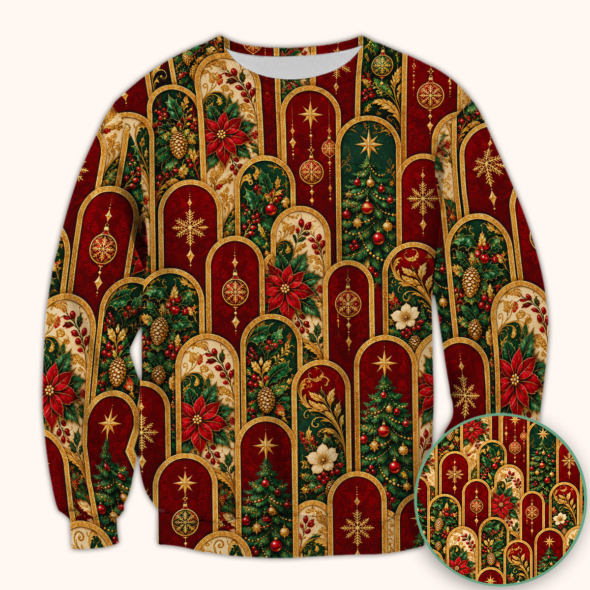 Elegant Christmas Poinsettia Gold Arch Pattern Scrub Top, Comfortable Scrubs for Nurses