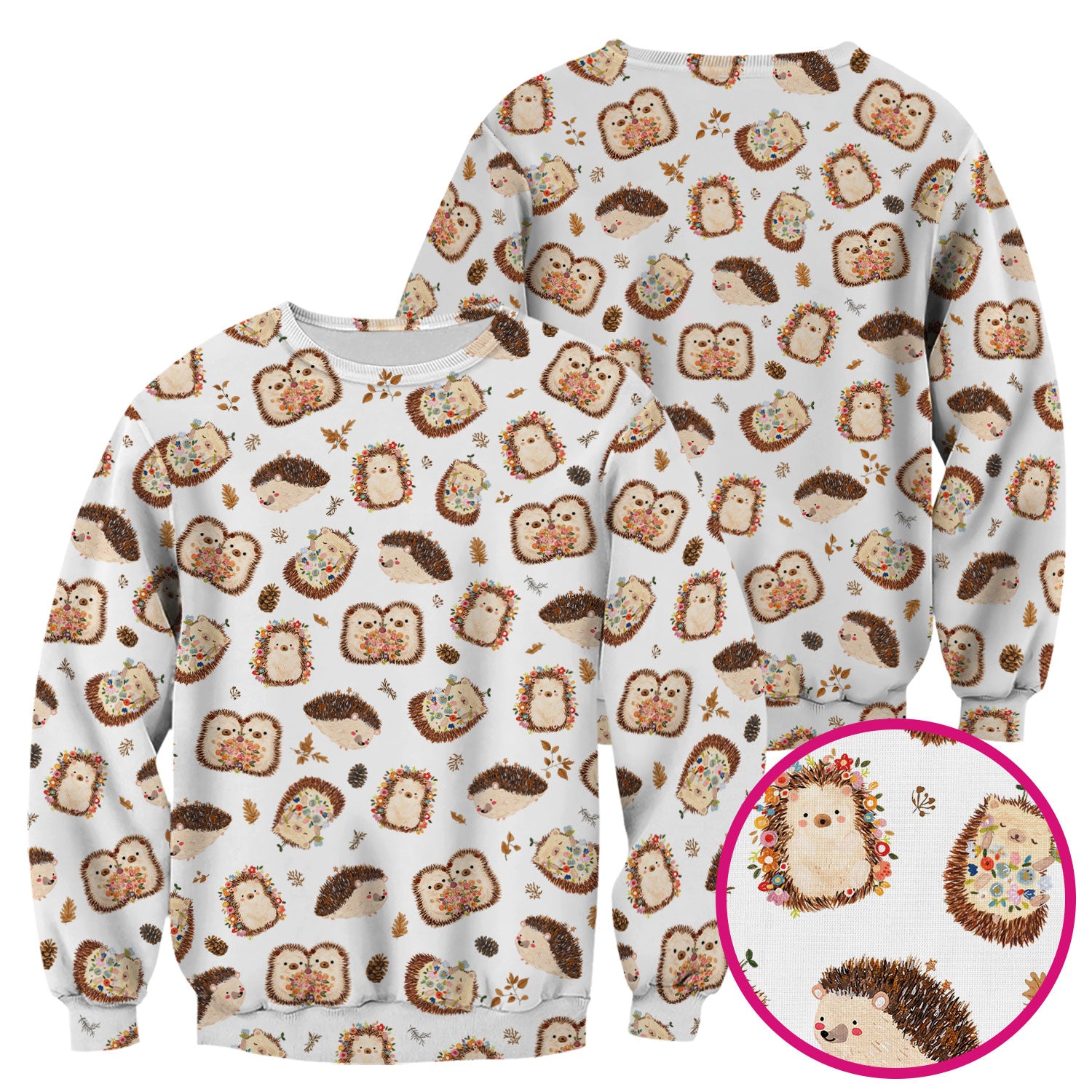 Cute Hedgehog Floral Scrub Top, Breathable Fabrics Nursing Uniform