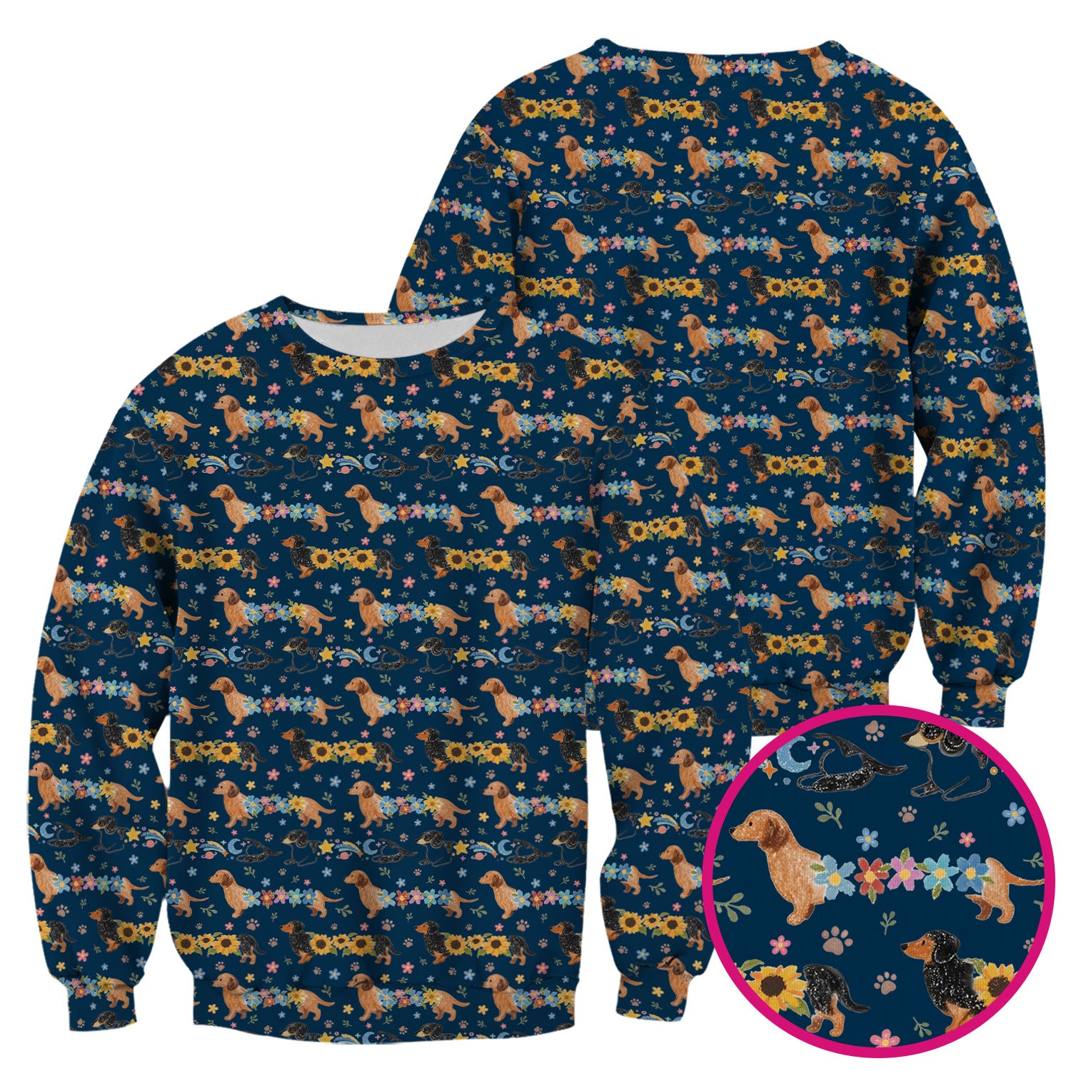 Floral Wiener Dog Pattern Scrub Top, Medical Scrubs for Nurses