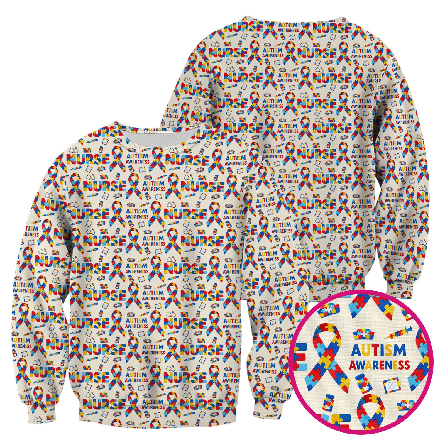 Autism Awareness Nurse Puzzle Ribbon Print Scrubs, Comfortable Scrubs for Nurses