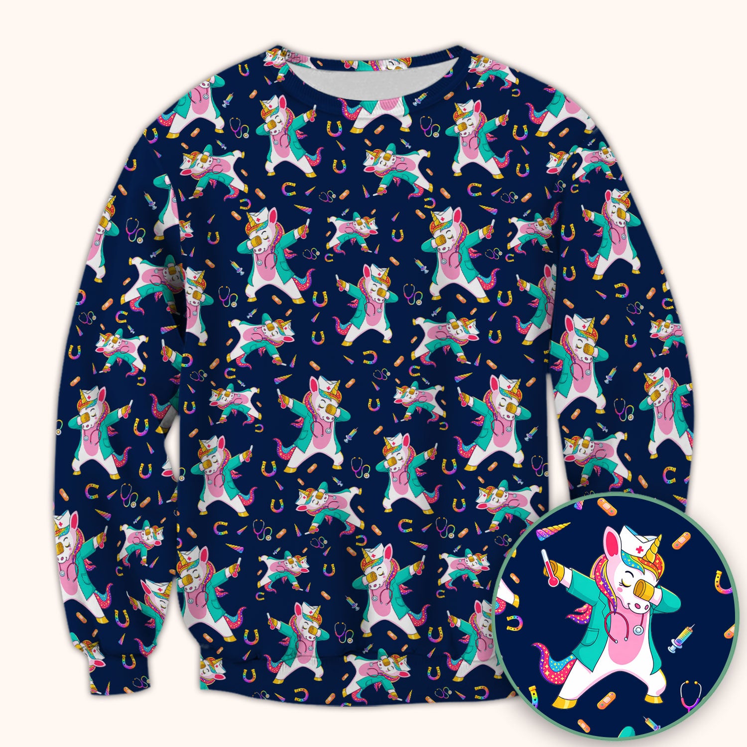 Cute Unicorn Nurse Dance Pattern Scrub Top, Breathable Fabrics Nursing Uniform