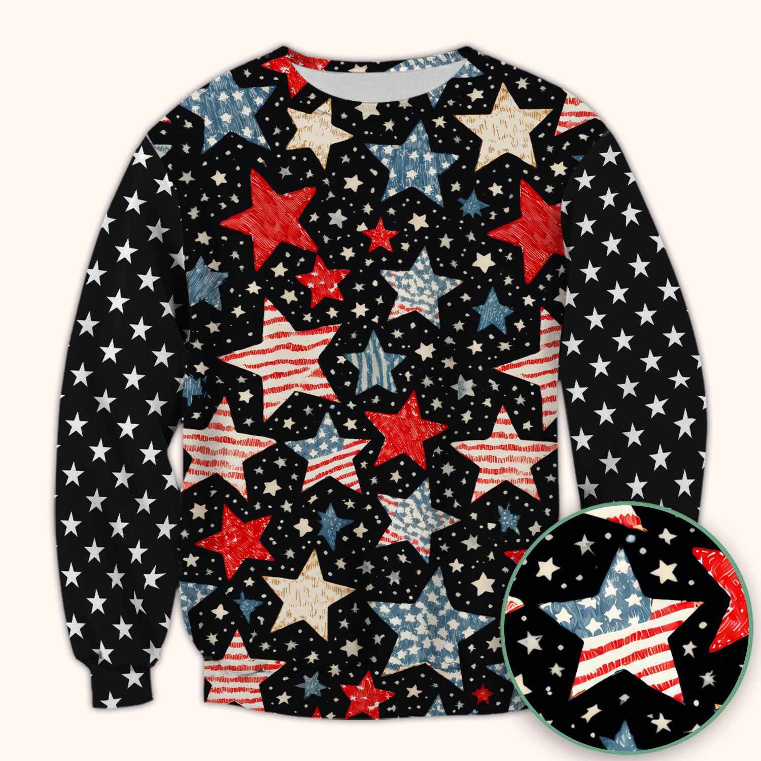 Patriotic Star Pattern Medical Scrub Top, Breathable Fabrics Nursing Uniform