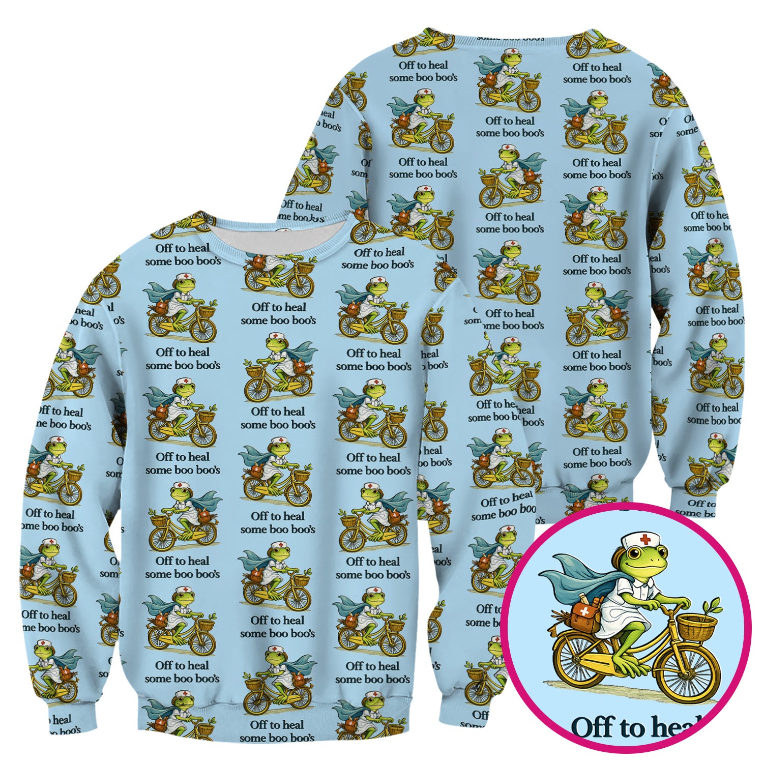 Funny Frog Nurse Cycling Pattern Scrub Top, Comfortable Scrubs for Nurses