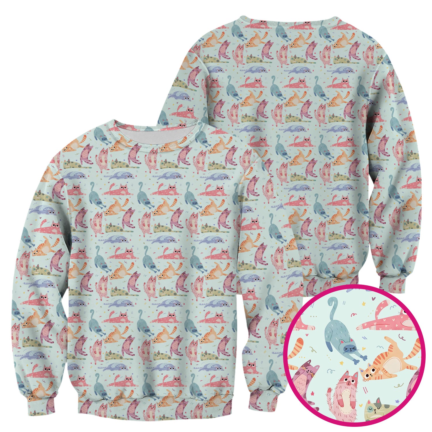Funny Pastel Cat Pattern Medical Scrub Top, Breathable Fabrics Nursing Uniform