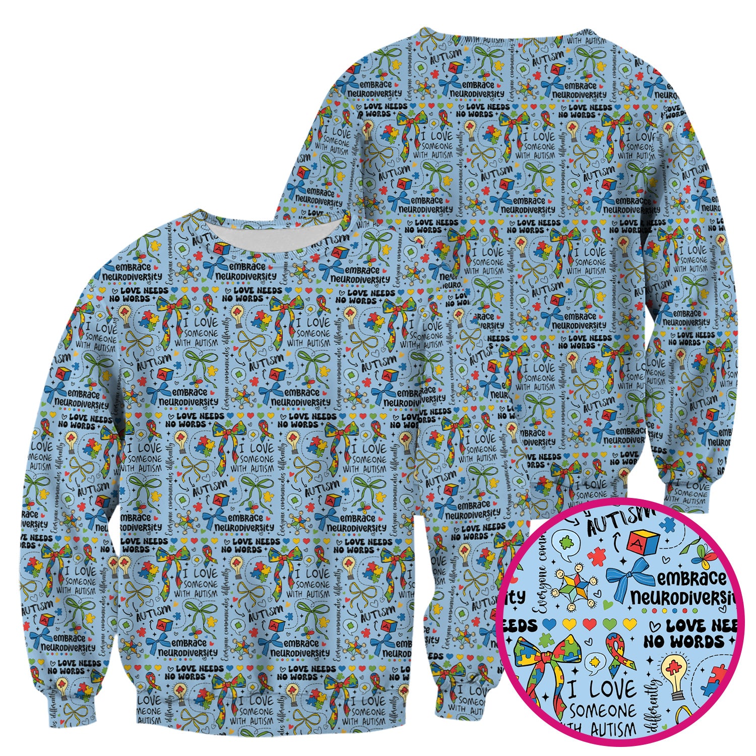 Autism Awareness Puzzle Ribbon Pattern Scrub Top, Breathable Fabrics Nursing Uniform