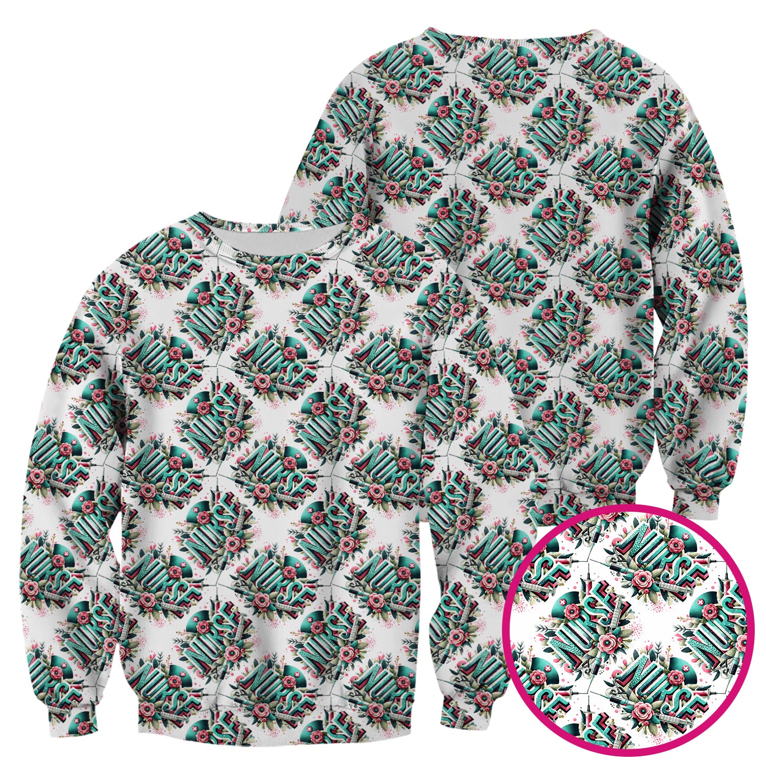 Cute Nurse Typography Floral Medical Pattern Scrub Top, Comfortable Scrubs for Nurses