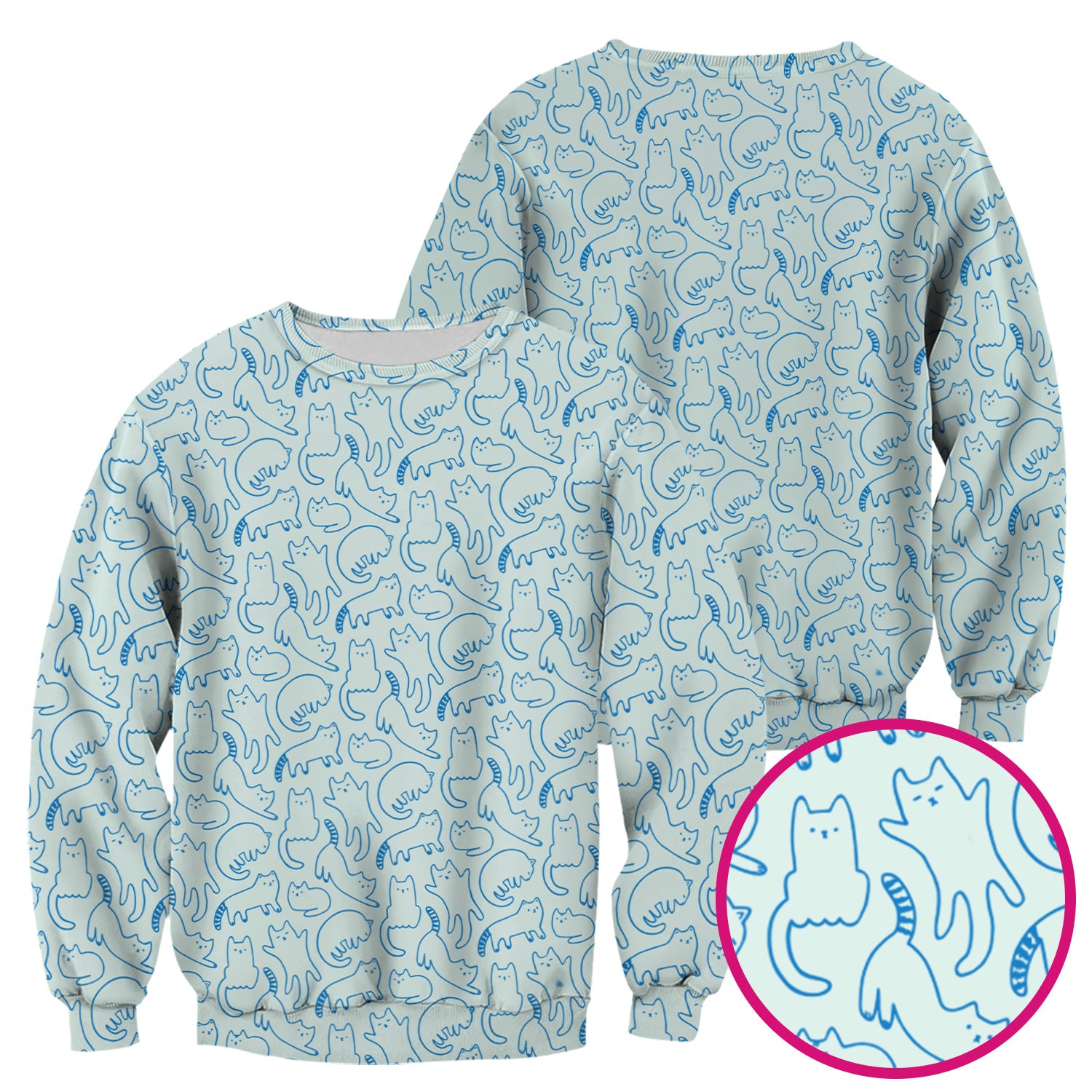 Artistic Cat Pattern Medical Scrub Top, Breathable Fabrics Nursing Uniform