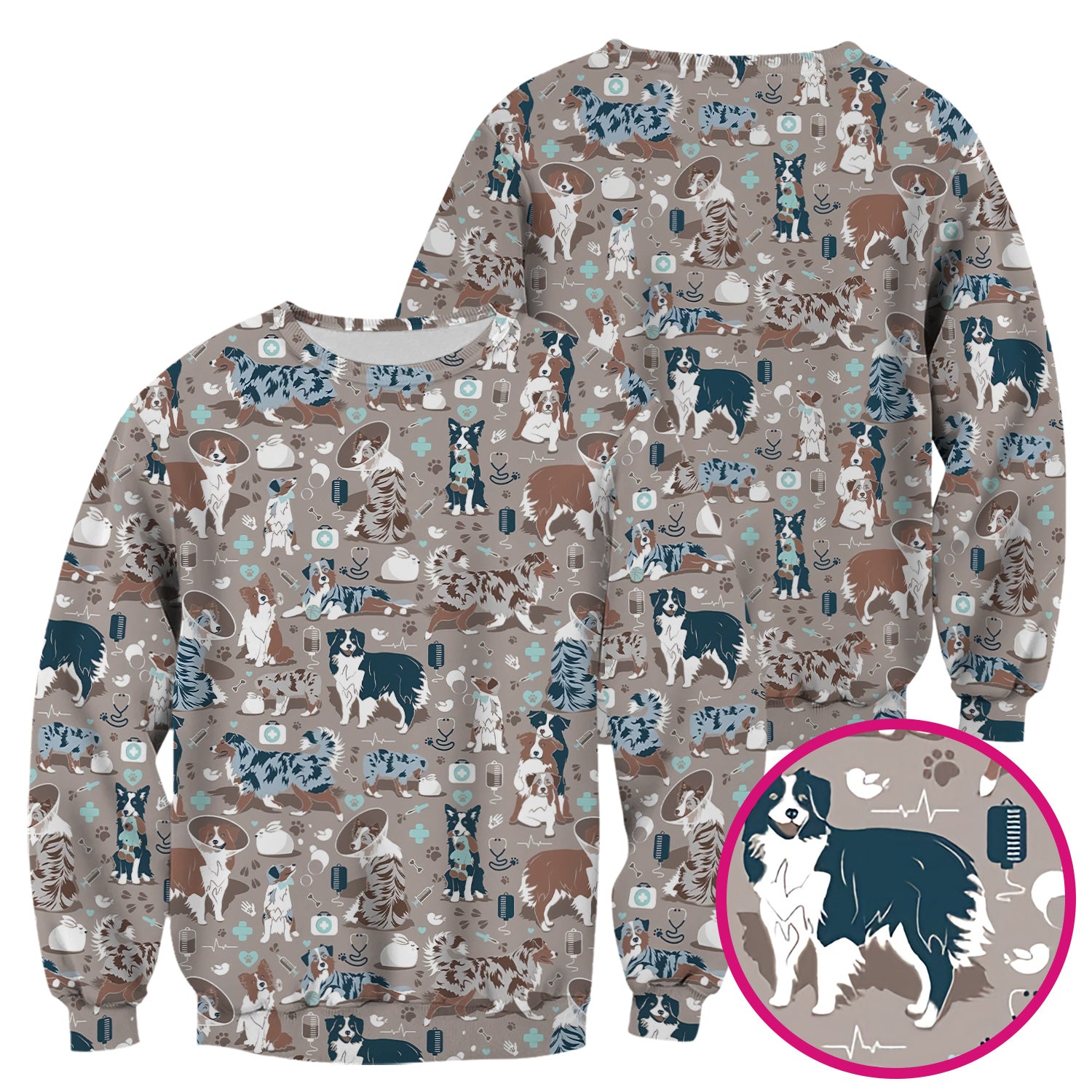 Cute Dog Pattern Veterinary Scrub Top, Breathable Fabrics Nursing Uniform