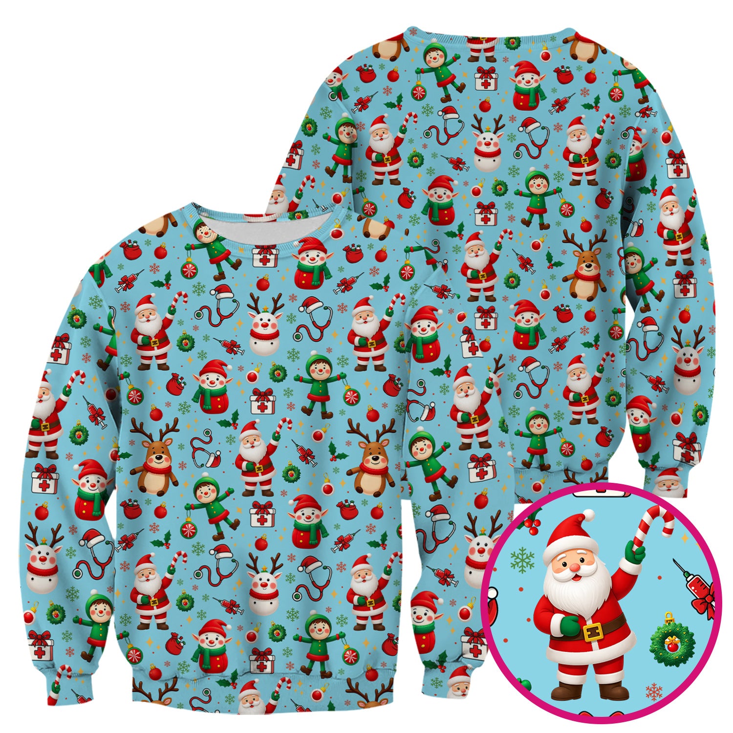 Christmas Scrub Top for Nurse - Cute Santa Elf Reindeer Medical Shirt - Festive Holiday Scrubs for Women RN CNA LPN Gift