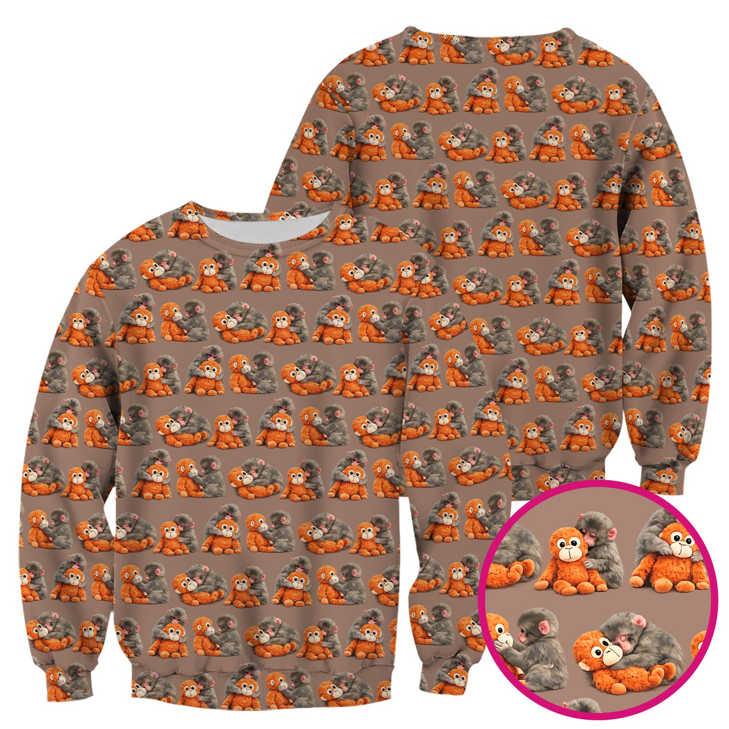 Cute Baby Monkey Plush Toy Animal Pattern Scrub Top, Breathable Medical Uniform Top