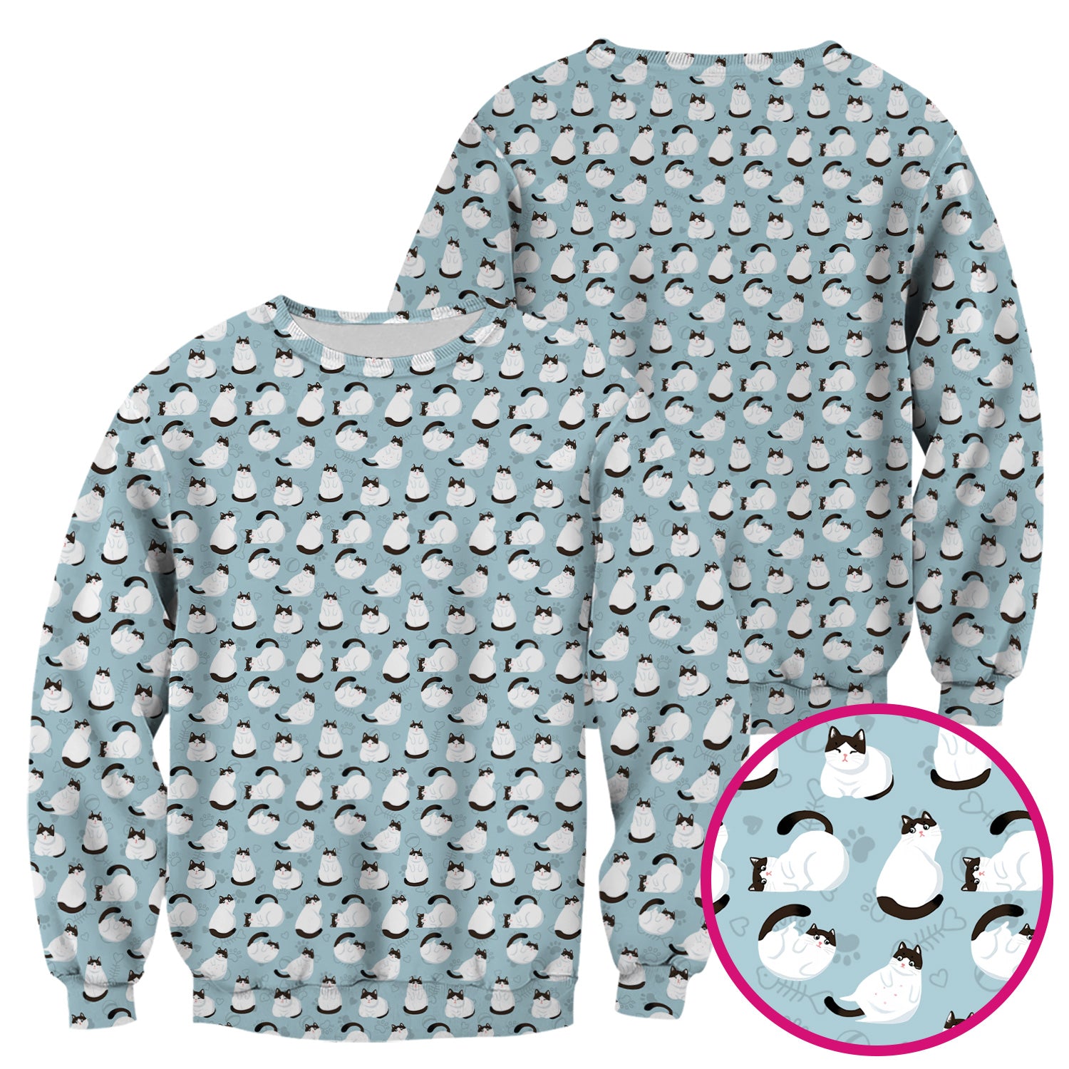 Cute Cat Pattern Medical Scrub Top, Breathable Fabrics Nursing Uniform