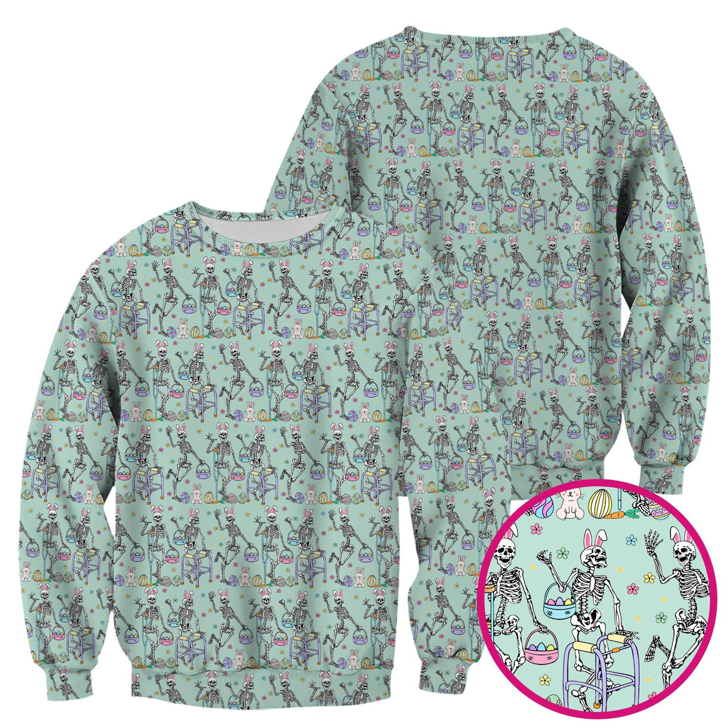 Fun Skeleton Bunny Easter Print Scrub Top, Comfortable Scrubs for Nurses