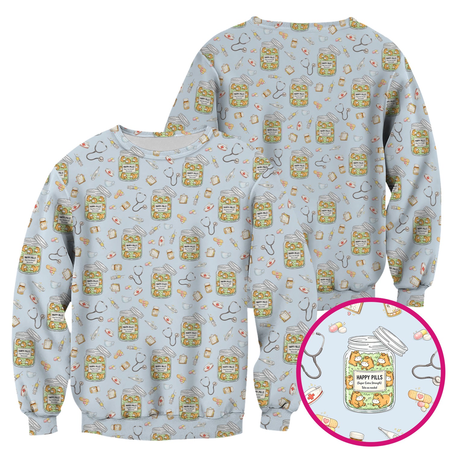 Happy Pills Horse Medical Print Nurse Scrub Top, Comfortable Scrubs for Nurses
