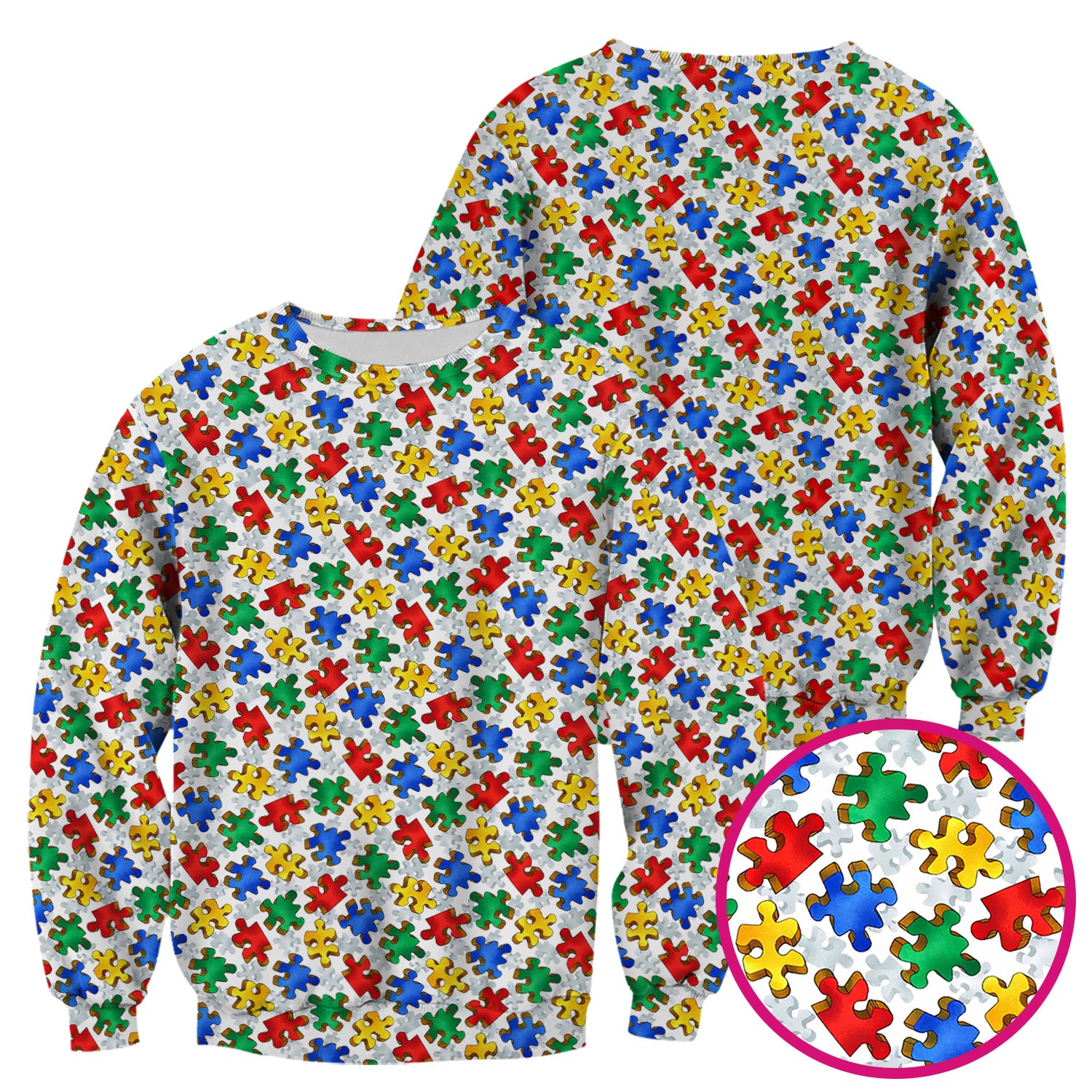 Colorful Autism Puzzle Piece Pattern Scrub Top, Comfortable Scrubs for Nurses