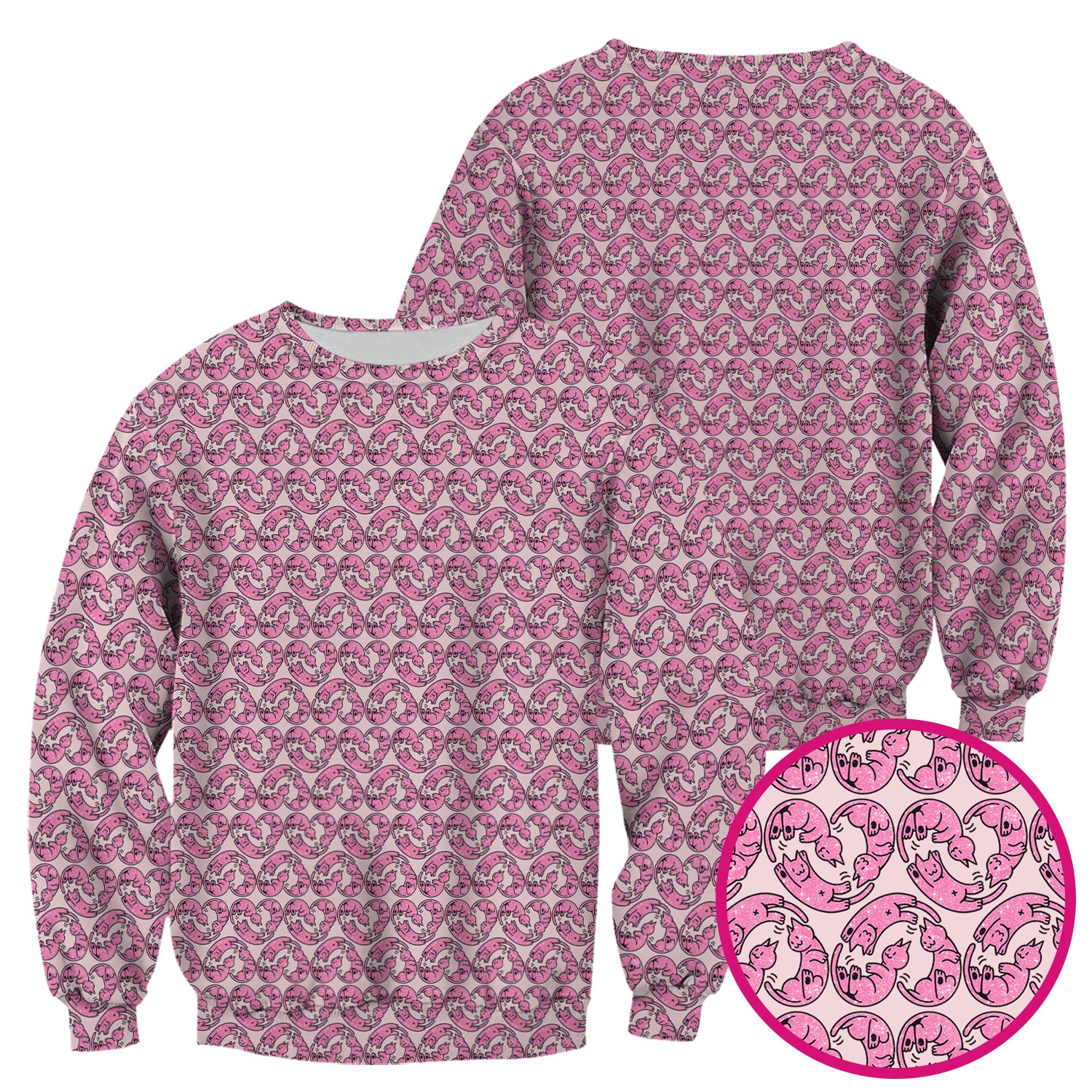 Cute Pink Cat Cartoon Pattern Scrub Top, Comfortable Scrubs for Nurses
