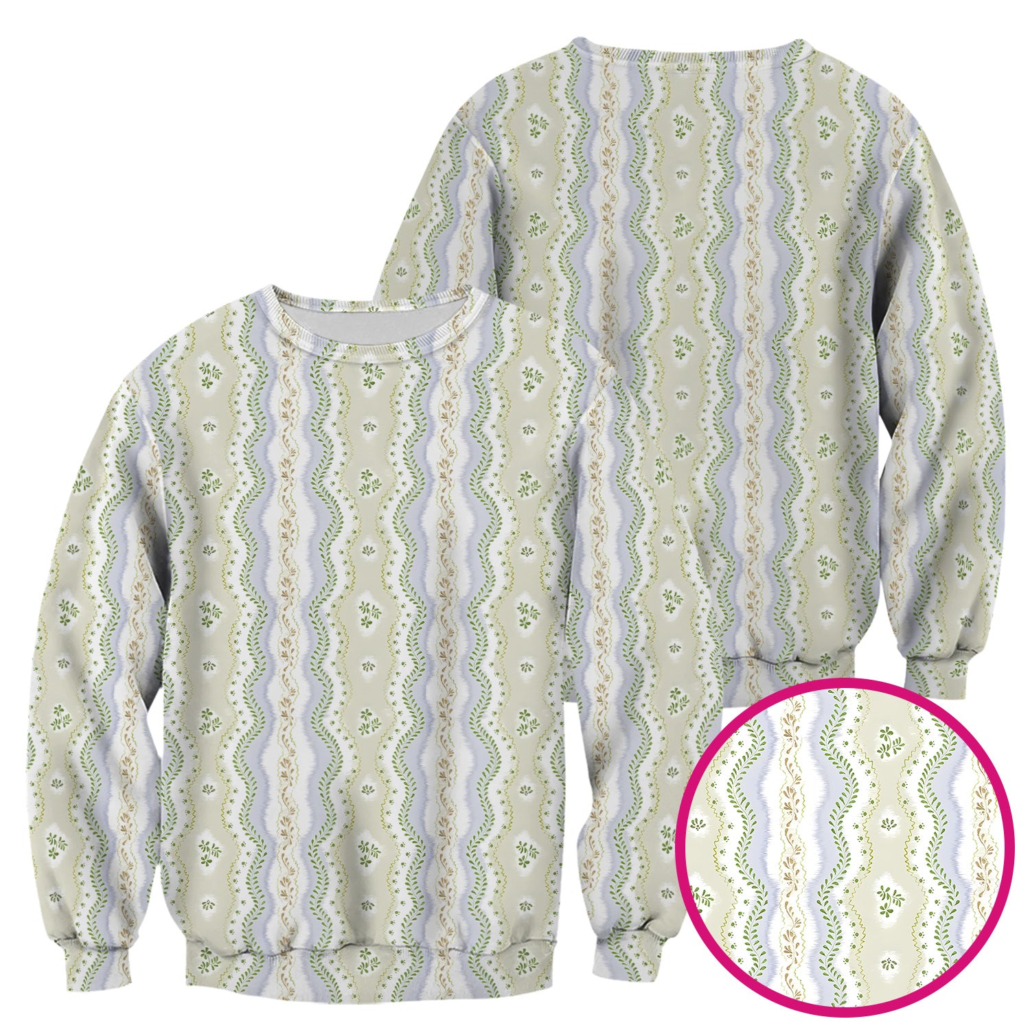 Wavy Stripe Botanical Pattern Scrub Top, Comfortable Scrubs for Nurses