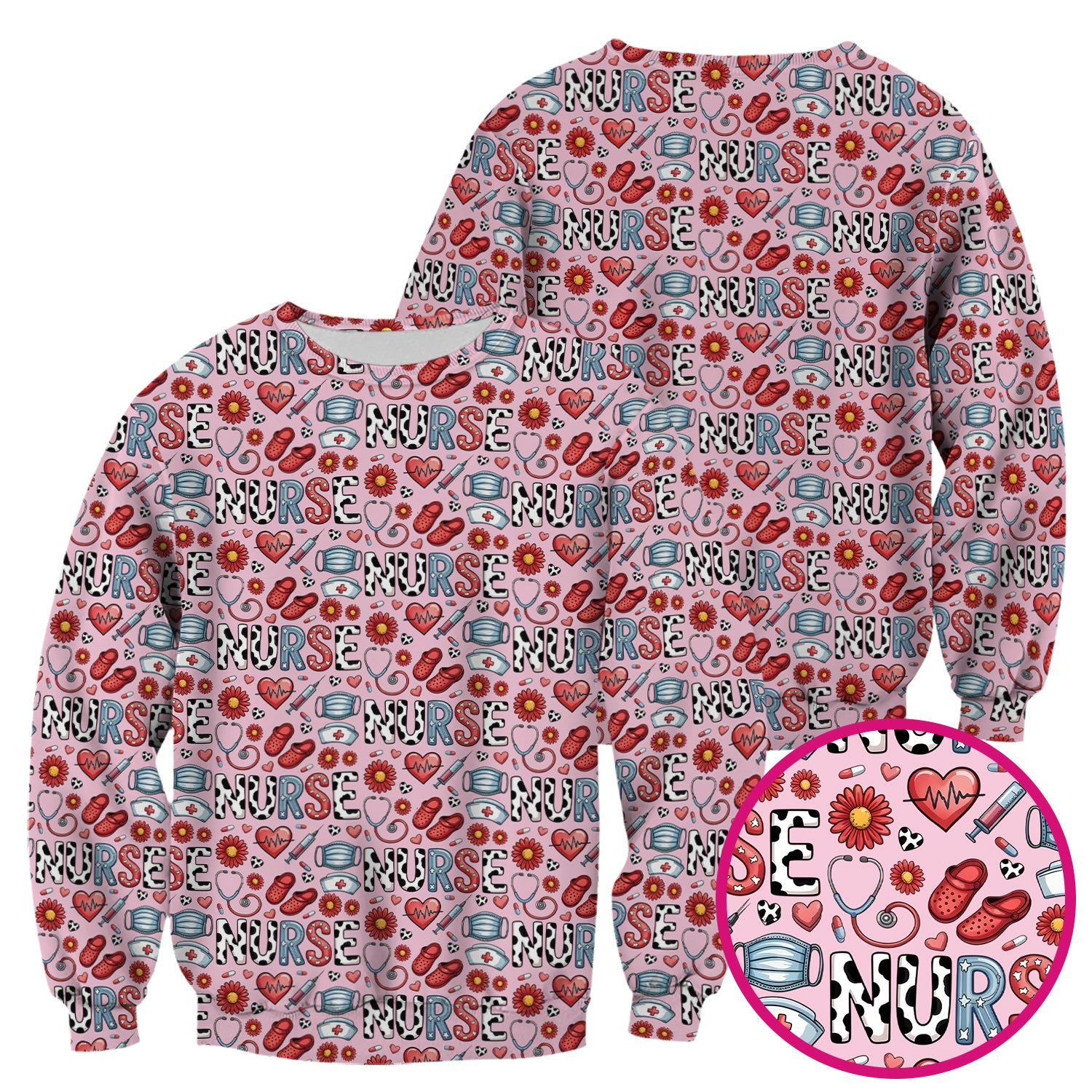 Cute Nurse Medical Icon Pattern Scrub Top, Comfortable Scrubs for Nurses