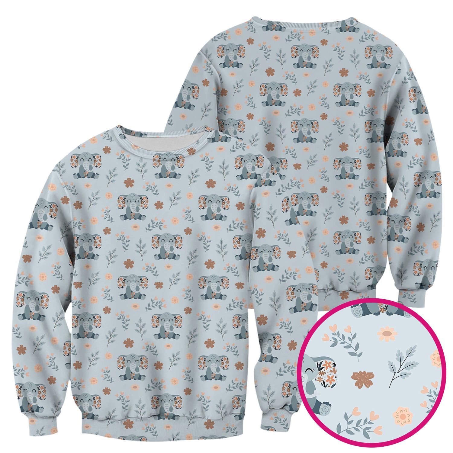 Cute Elephant Floral Print Scrub Top, Comfortable Scrubs for Nurses