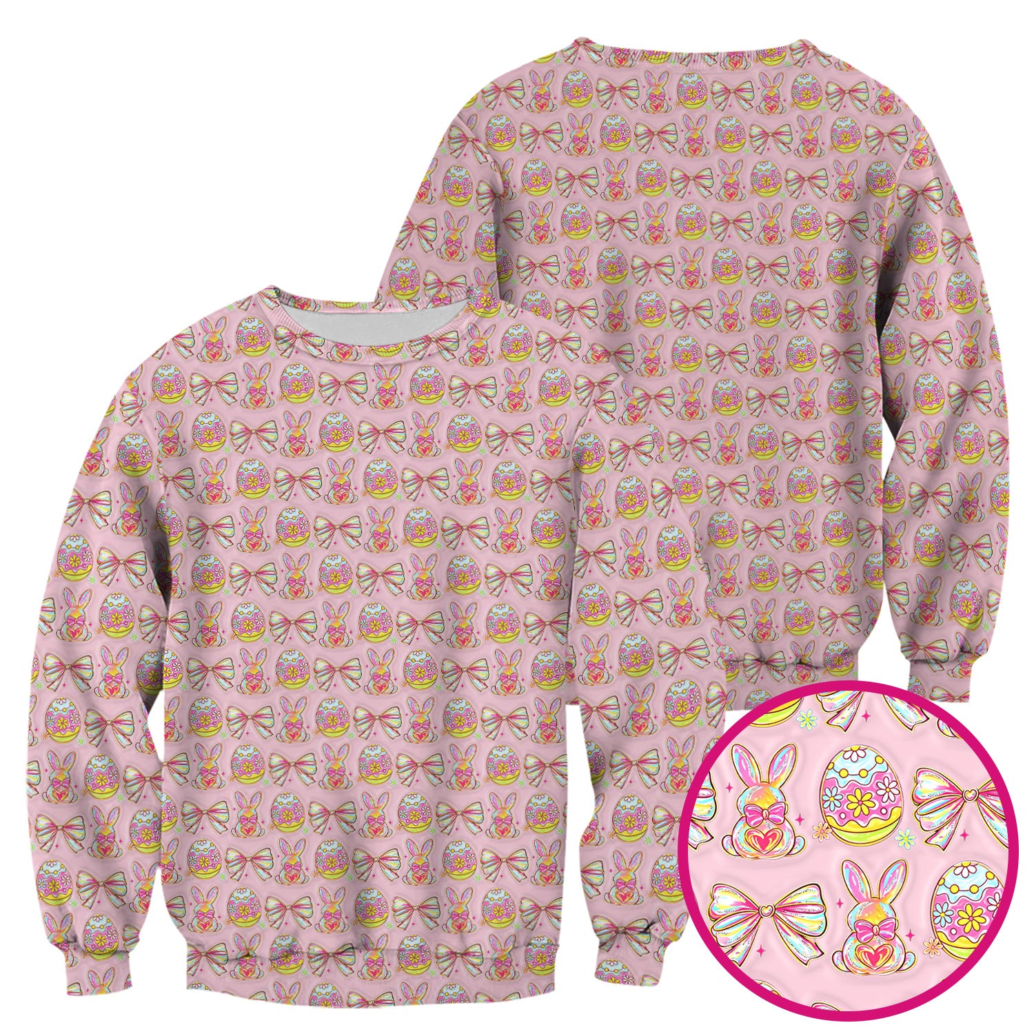 Easter Bunny Pastel Egg Bow Pattern Scrub Top, Breathable Fabrics Nursing Uniform