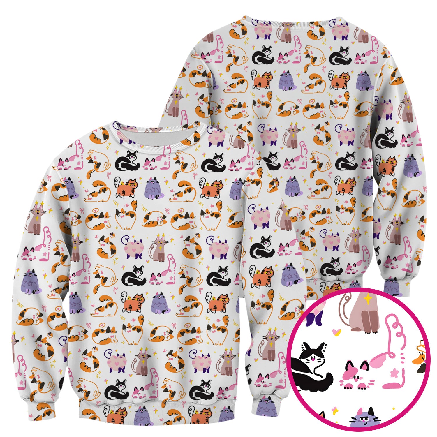 Funny Cat Pattern Scrub Top, Cute Cats Nursing Uniform For Women
