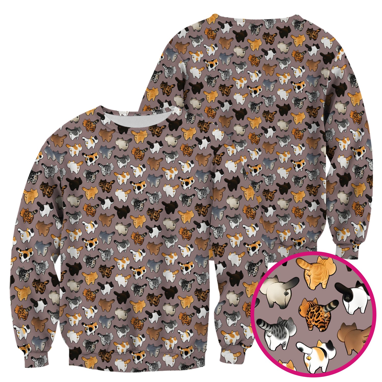 Cat Butt Pattern Medical Scrub Top, Breathable Fabrics Nursing Uniform