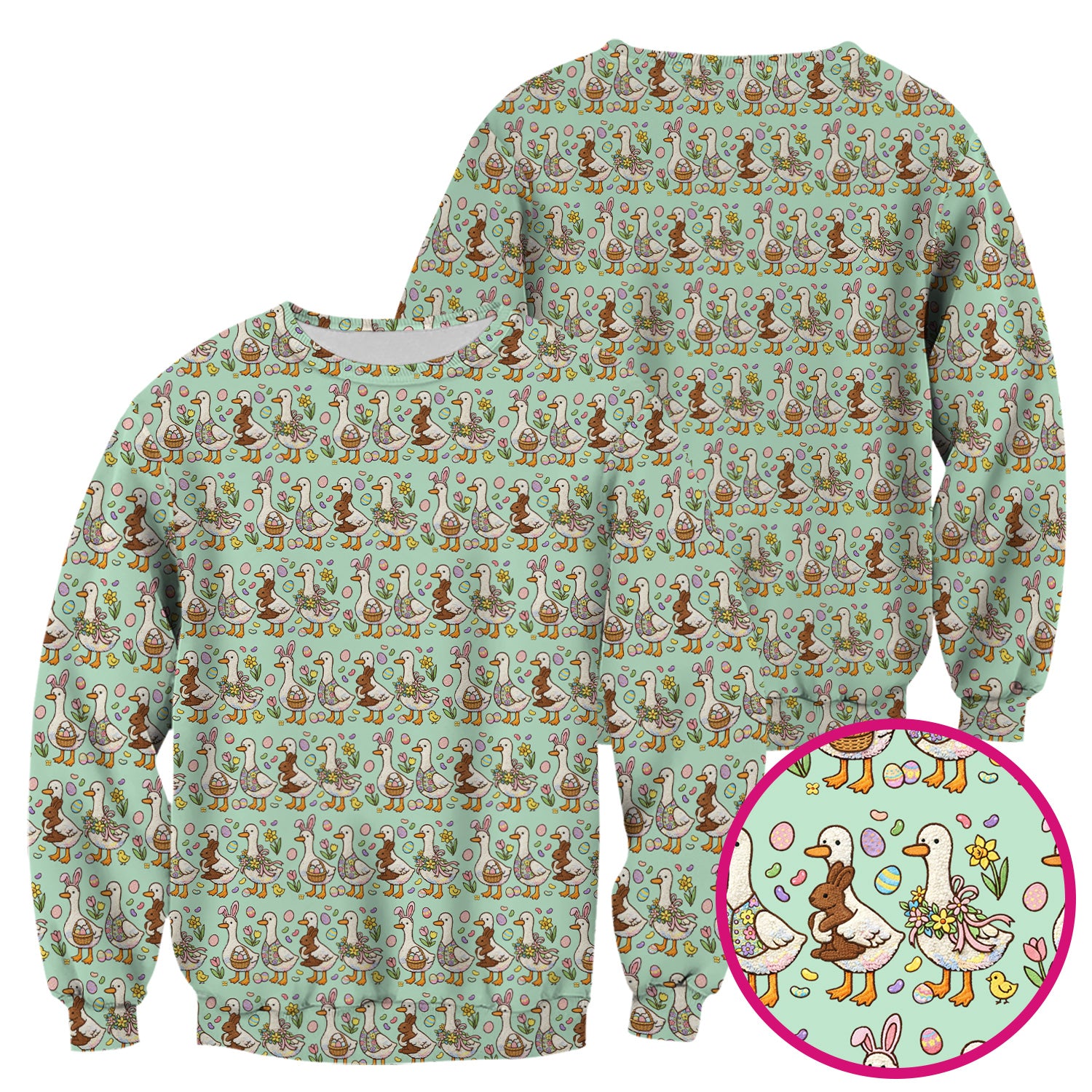 Easter Theme Duck and Bunny Egg Floral Print Scrub Top, Comfortable Scrubs for Nurses