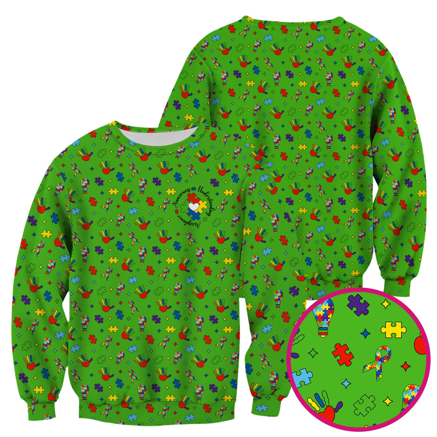 Autism Awareness Colorful Puzzle Pattern Scrub Top, Comfortable Scrubs for Nurses