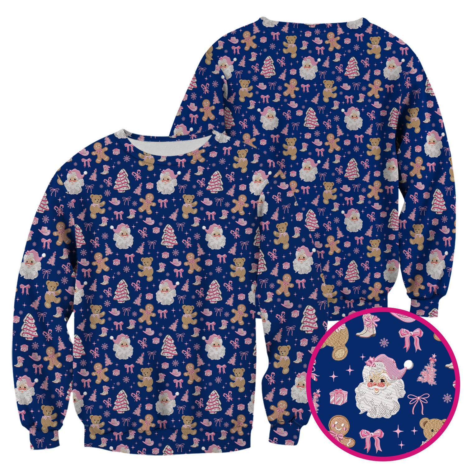 Pink Christmas Santa Gingerbread Scrub Top, Cute Holiday Medical Pattern Shirt, Breathable Fabrics Nursing Uniform