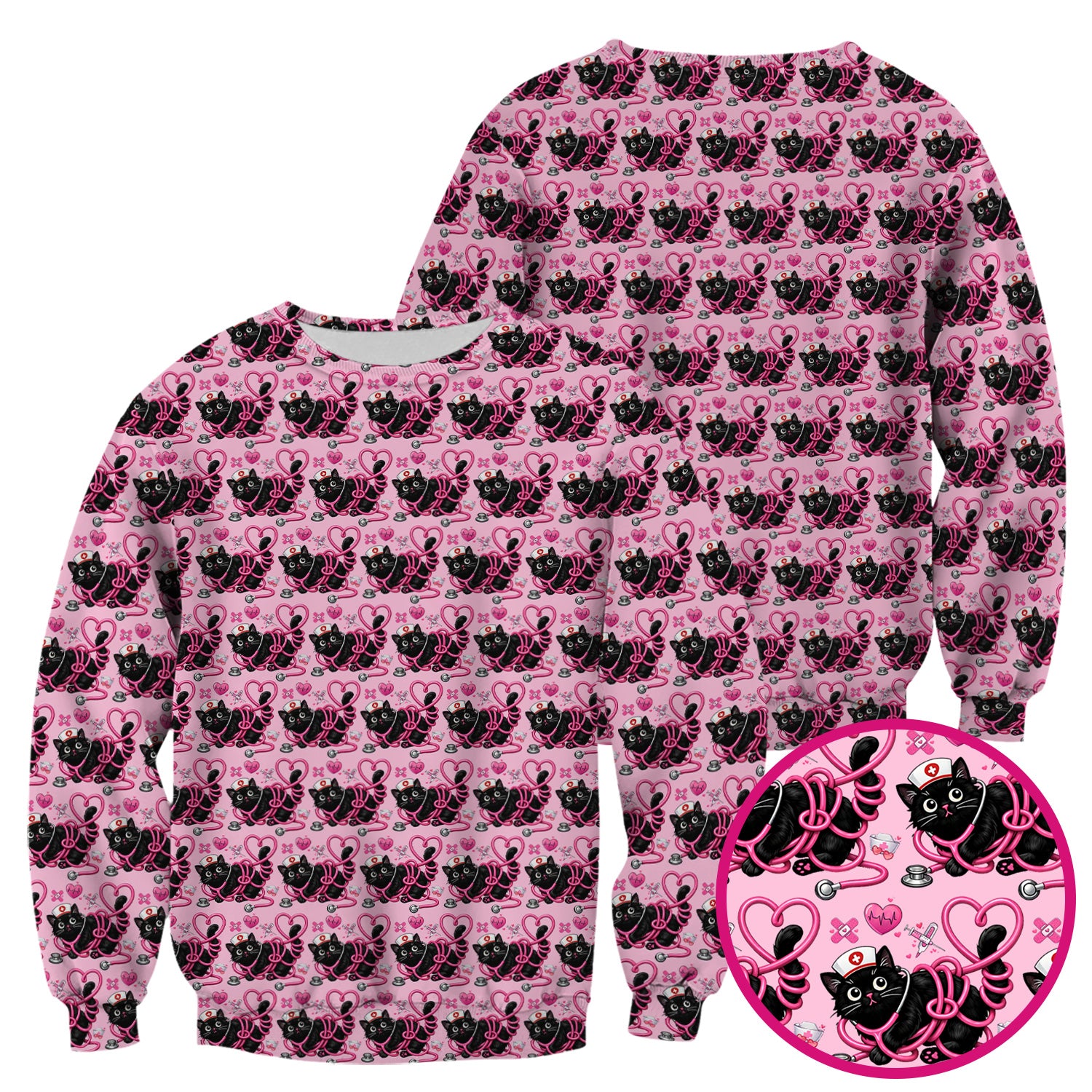 Valentine Cute Cat Nurse Heart Print Scrub Top, Comfortable Scrubs for Nurses
