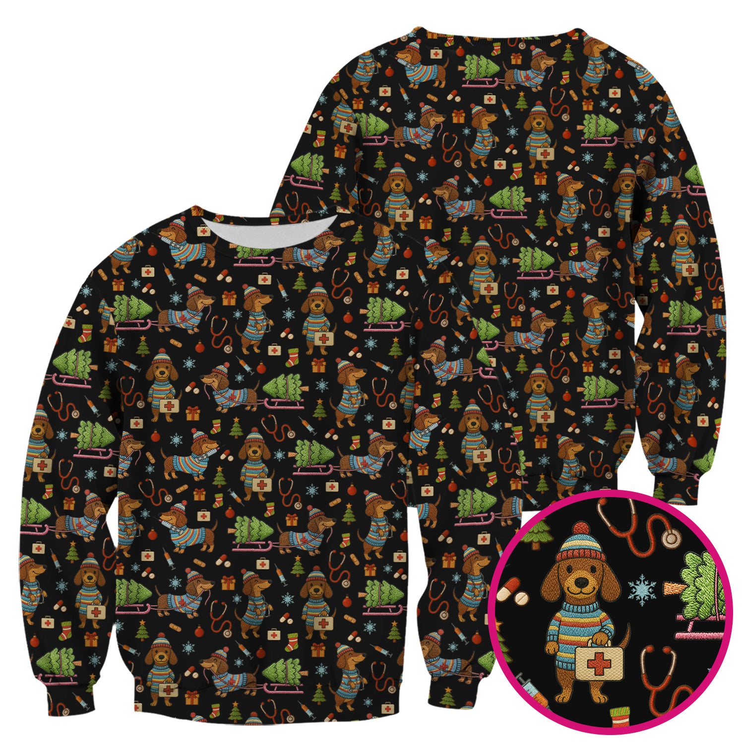 Dachshund Dog Scrub For Nurse, Funny Wiener Dog Lover Gift, Cute Dog 3D Knit Pattern Shirt