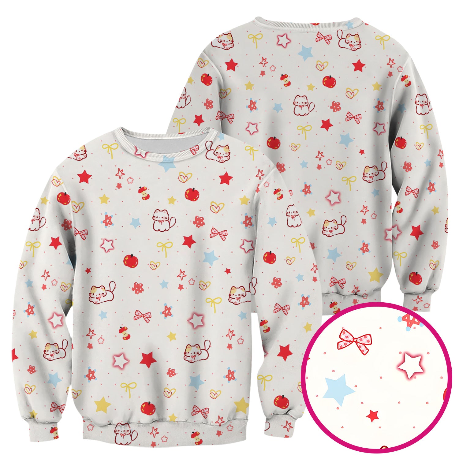 Cute Kawaii Cat Bow Star Pattern Scrub Top, Comfortable Scrubs for Nurses