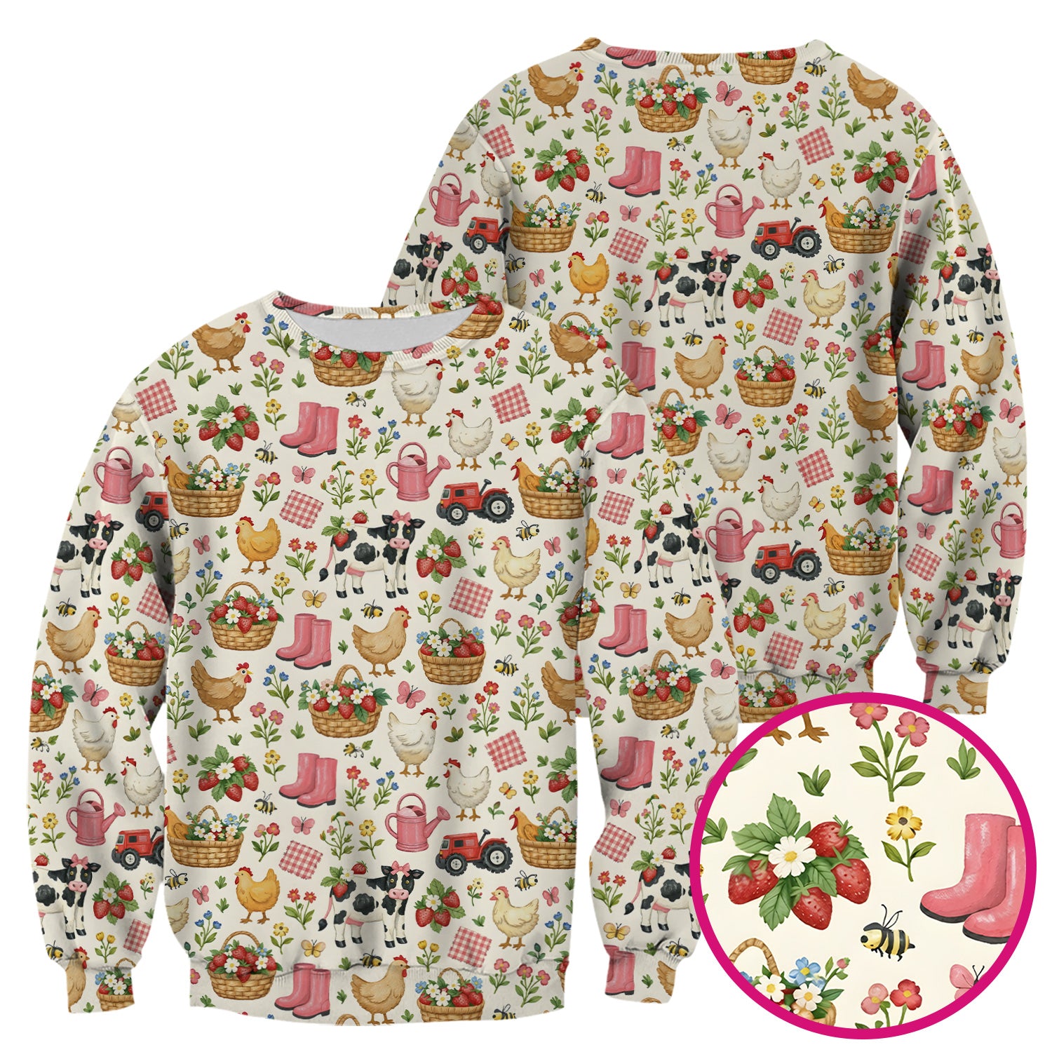 Whimsical Farm Animals Garden Pattern Scrub Top, Comfortable Scrubs for Nurses