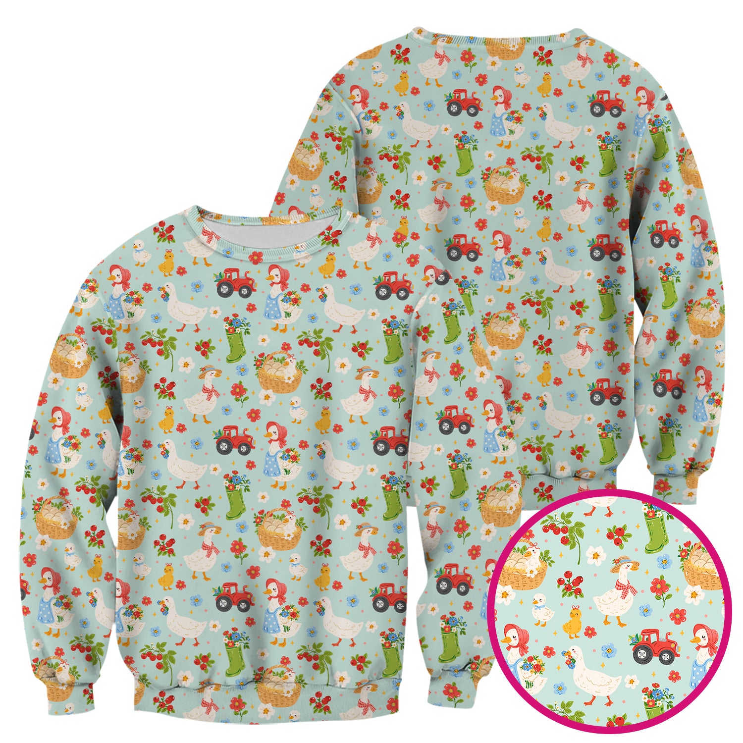 Farm Duck Chicken Tractor Flower Basket Scrub Top, Breathable Fabrics Nursing Uniform