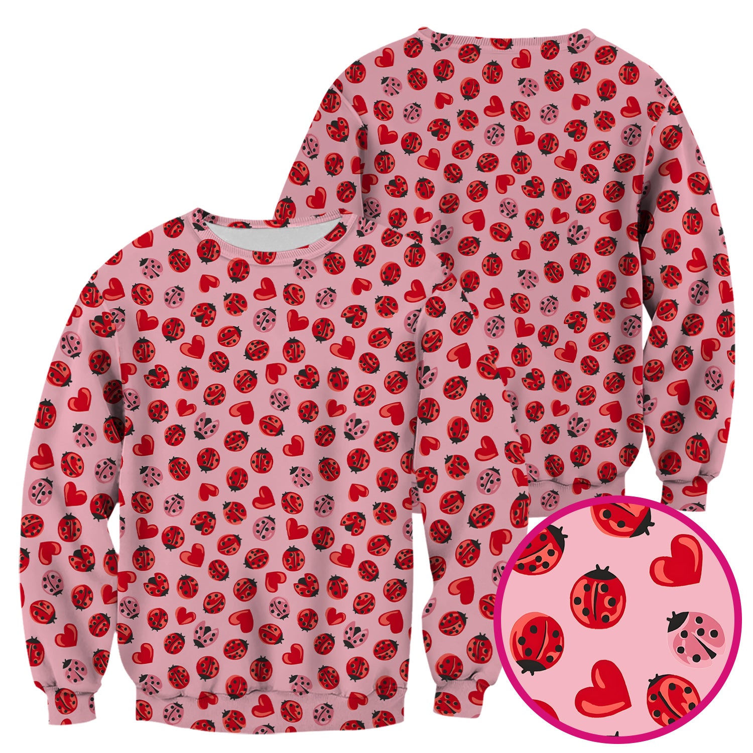 Cute Ladybug and Red Heart All Over Print Scrub Top, Comfortable Scrubs for Nurses