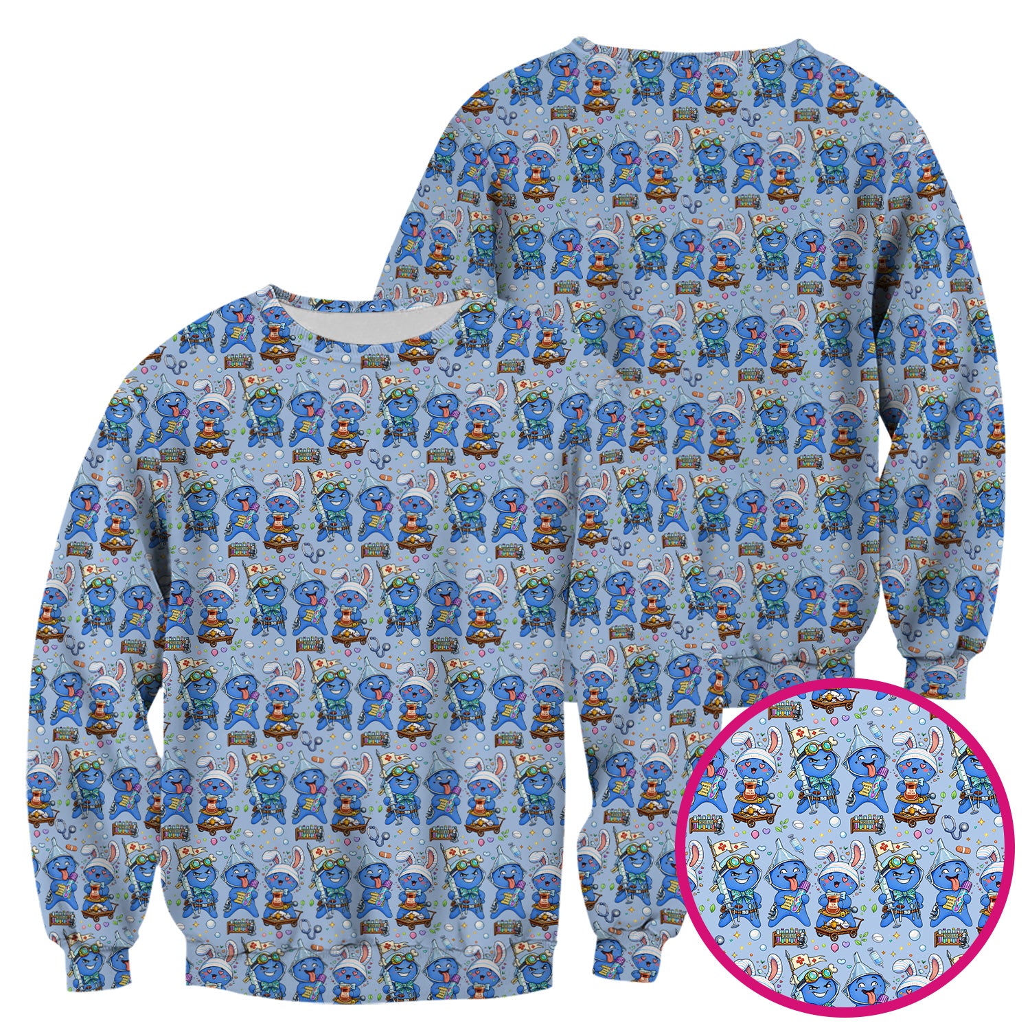 Cute Glove Doll Hospital Medical Cartoon Nurse Pattern Scrub Top, Comfortable Scrubs for Nurses