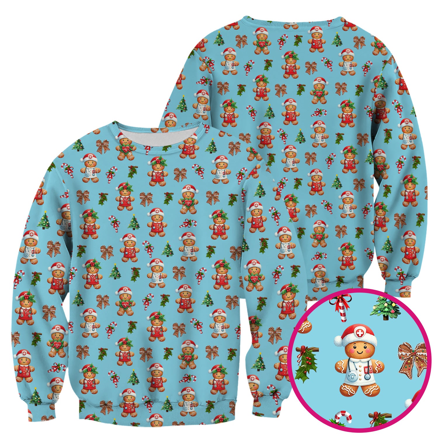 Funny Gingerbread Christmas Scrub Top - Cute Cookie with Bow Shirt - Festive Holiday Scrubs for Women
